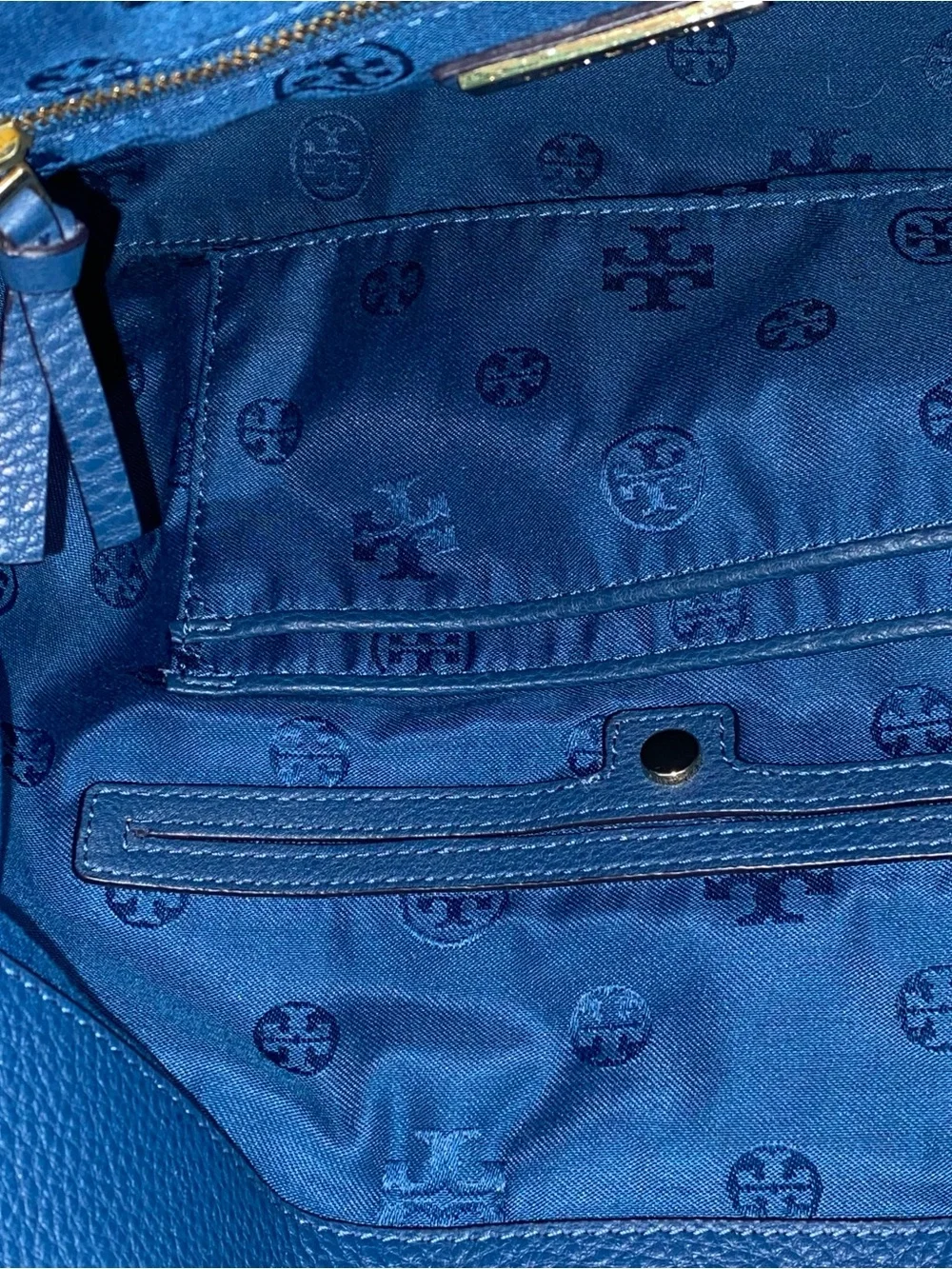 EUC Tory Burch Navy  Blue  Thea Slouchy Hobo Large Pebbled Leather Bag Purse